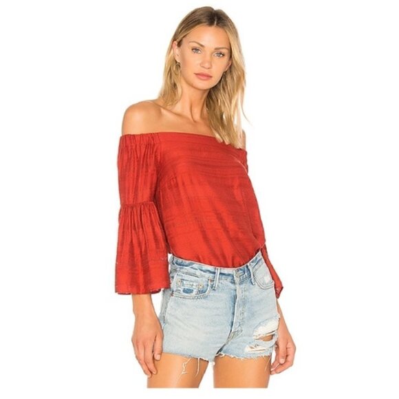 1. State Revolve Womens Red Off The Shoulder Bell Sleeve Blouse Size XS - Picture 1 of 9